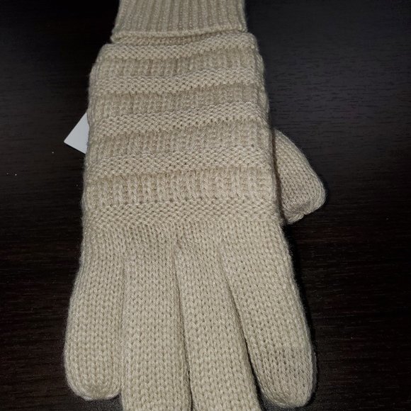 Beige Knit CC Gloves with Lining - Picture 1 of 1